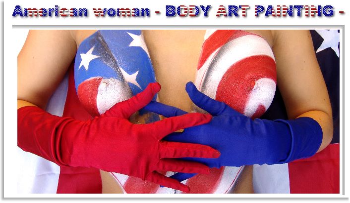 american woman body art, amerikanische Frau Bodypainting, stars and stripes, America, Amerika, amerikanisch, USA, Flagge USA