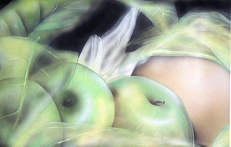green apples, gruene aepfel, grüne äpfel, grüner Apfel,  gemälde, gemaelde, frauenbild, frauenbilder, äpfel, aepfel, apples, apple, brille, brillen, glasses, spiegelbild, spiegel, mirror, erotic art, erotische kunst von Christine Dumbsky